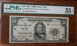 1929 $50 Fifty Dollar Federal Reserve Bank Note Pmg 35 Choice Very Fine Epq