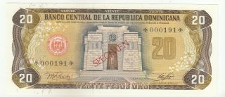 Dominican Republic 20 Pesos Oro " Specimen " 1978 Issue Banknote P120s In Unc