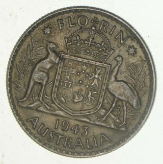 SILVER - WORLD Coin - 1943 Australia 1 Florin - World Silver Coin 10.  6g 600 2