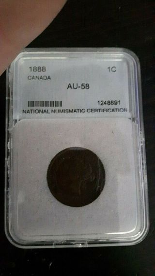 1888 Canadian Queen Victoria Large Cent - Bronze Coin - Au - 58
