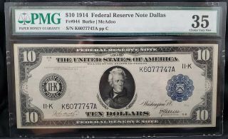 1914 Series $10 Dollar - Federal Reserve Note - Dallas - Large Note
