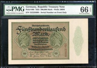 Germany 500,  000 Mark 1923 P 88 B Gem Unc Pmg 66 Epq