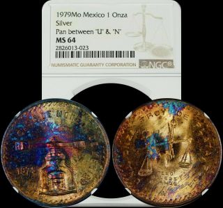 1979mo Mexico 1 Onza Silver Ngc Ms 64 Rainbow Color Monster Toned In