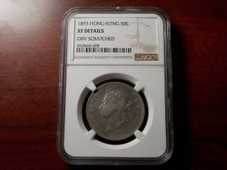 1893 Hong Kong 50 Cent Silver Coin Ngc Xf