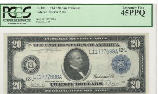 1914 $20 Twenty Dollar Federal Reserve Note - San Francisco Pcgs Ef45 Ppq