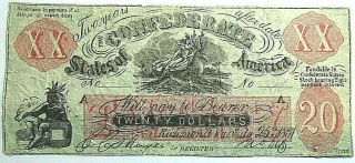 1862 Confederate States Of America $20