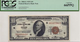 1929 $10 Ten Dollar Federal Reserve Bank Note,  Fr.  1860 - G Chicago,  Pcgs 66ppq