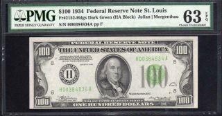 1934 $100 ST LOUIS Federal Reserve Note FRN PMG 63 EPQ Fr 2152 - h H00384834A 2