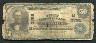 1902 $50 Db The First National Bank Of Clarion,  Ia National Currency Ch.  3796