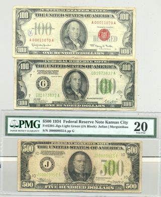 $700 Fv In $100 1966 Usn And 1928 Frn And A Comment Very Fine 20 $500 Bill