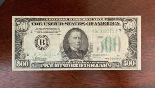1934 - A $500 Federal Reserve Bank Note Bank Of Ny B Ungraded