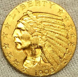 1908 Gold Half Eagle $5 Highly Uncirculated Tough Find,
