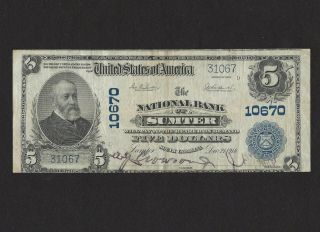 $5 1902 National Bank Of Sumter Charter 10670 South Carolina Scarce