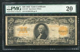 Fr.  1187 1922 $20 Twenty Dollars Gold Certificate Pmg Very Fine - 20 (b)