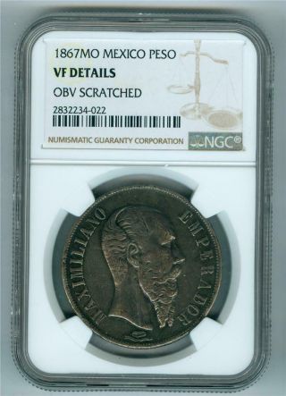 Mexico 1867 Mo Peso Ngc Vf Details Obv Scratched