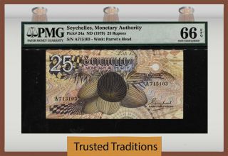 Tt Pk 24a 1979 Seychelles Monetary Authority 25 Rupees Pmg 66 Epq Gem Unc