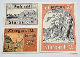 Stargard Notgeld 10,  25,  50 Pfennig 1922 Reutergeld Emergency Money Germany (6847)
