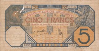 5 Francs Vg Banknote From French West Africa 1932 Pick - 5