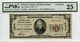 Fr.  1802 - 1 1929 $20 National Bank Note Winston Salem,  Nc Pmg Very Fine 25 (ink)