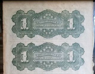 1800 ' s Uncut Remainder Sheet Tallahassee Rail Road Company Florida 1,  1,  2,  3 6