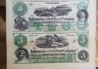 1800 ' s Uncut Remainder Sheet Tallahassee Rail Road Company Florida 1,  1,  2,  3 8
