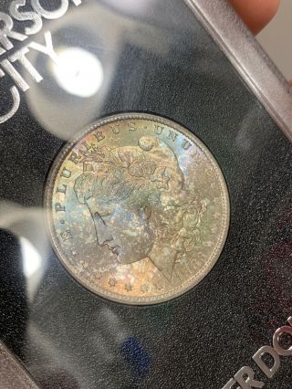1883 - CC GSA Toned Morgan Silver Dollar Colorful Rainbow Toning GEM BU Beauty 9