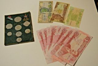Iraq Paper Money And Iraq Coins Proof Set 1/4 1/2 One Five Dinars Central Bank