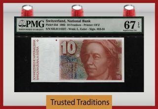 Tt Pk 53d 1982 Switzerland National Bank 10 Franken " L.  Euler " Pmg 67q