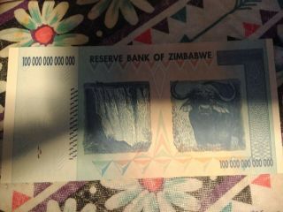 Zimbabwe 100 Trillion Dollars (1 Note = 100 Trillion) Aa 2008 P - 91,  Uncirculated