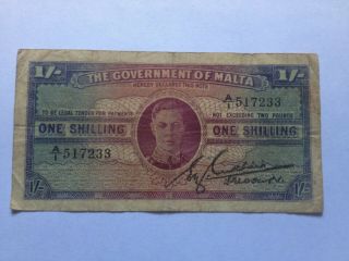 The Goverment Of Malta One Shilling Bank Note 1943