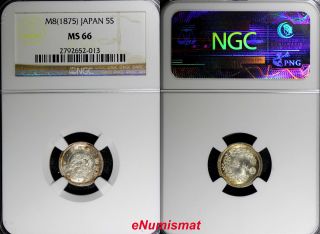Japan Mutsuhito Silver Year 8 1875 5 Sen Ngc Ms66 Proof Like Surfaces Y 22
