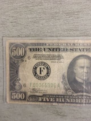 1934 $500.  00 federal reserve note 3