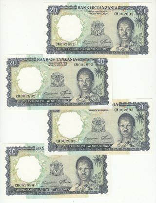 Tanzania 4x20 Shillings 1966 Aunc/unc P3e @