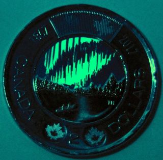 Bu Unc Canada 1867 - 2017 150th Glow - In - The - Dark Dancing Of Spirits $2 Toonie Coin