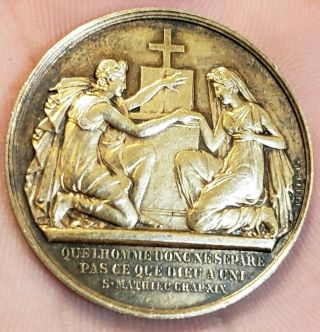 Rare 1862 Civil War Era Argent France French Marriage Religious Silver Medal