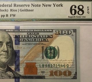 2009a $100 York Frn,  Pmg Gem Uncirculated 68 Epq Banknote