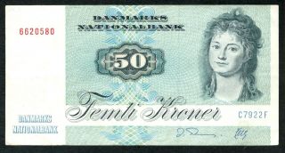 1972 Denmark 50 Kroner Note.