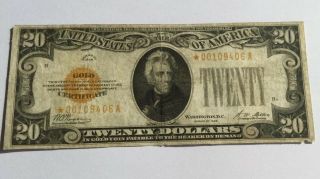 1928,  $20 Fr 2402 Star Small Size Gold Certificate 00109406a