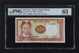 1966 Viet Nam South National Bank 100 Dong Pick 19a Pmg 63 Choice Unc