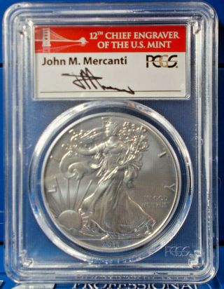2017 - W Pcgs Sp70 Burnished Silver Eagle Mercanti Red Bridge Label First Strike