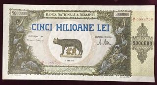 1947 Romania 5,  000,  000 (million) Lei Note S/h