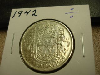 1942 - Canada Silver Half Dollar - Canadian 50 Cent Coin