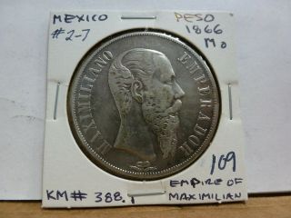 1866 Mo Mexico Peso Maximilian 2 - 7