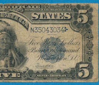 $5.  00 1899 Fr.  281 Indian Chief Silver Certificate Average Circulated
