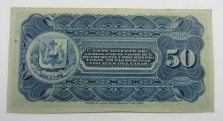 Dominican Republic.  Banco De La Comp e Credito 1880s 50ctvs P - S102a AU 2