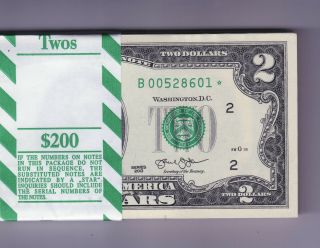2013 York " B " $2 Star Notes Bep Pack Of 100 Consec Two Dollar Bills Unc