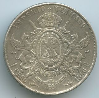 G0233 - Mexico 1 Peso 1866 M° Km 388.  1 Maximilian Of Austria Silver Scarce