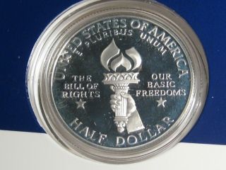 1993 US Bill of Rights Proof Silver Half Dollar.  Stamp & Coin.  17 4