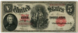 1907 $5 United States Note Woodchopper Large Currency - Five Dollars - Le750
