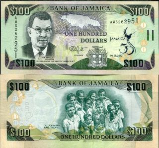 Jamaica 100 Dollars 50th Comm.  Independence 2012 P 90 Unc Nr